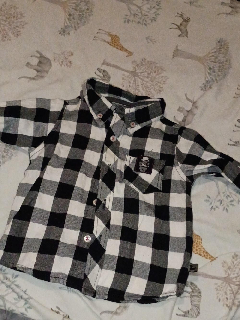 Children's Black & White Buffalo Plaid Button-Down Shirt